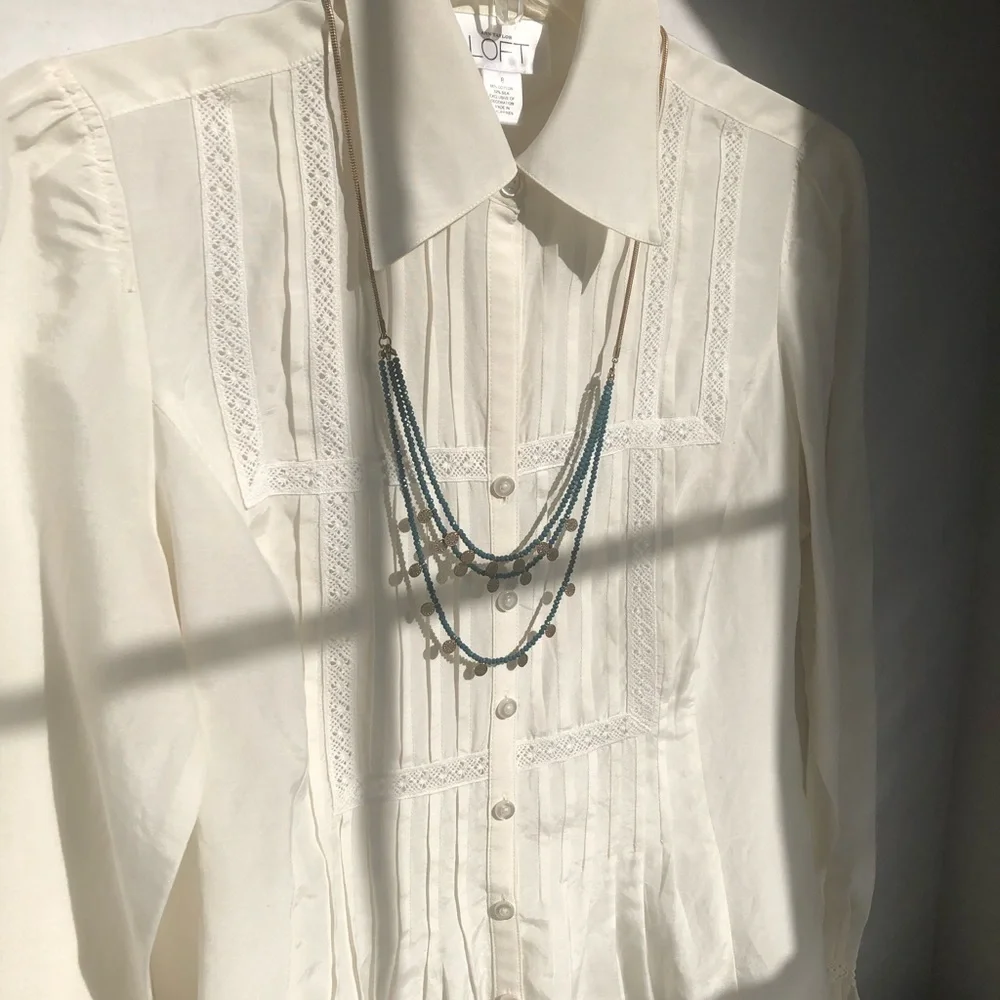 3 row teal coin gold tone Canvas necklace - Picture 3 of 8